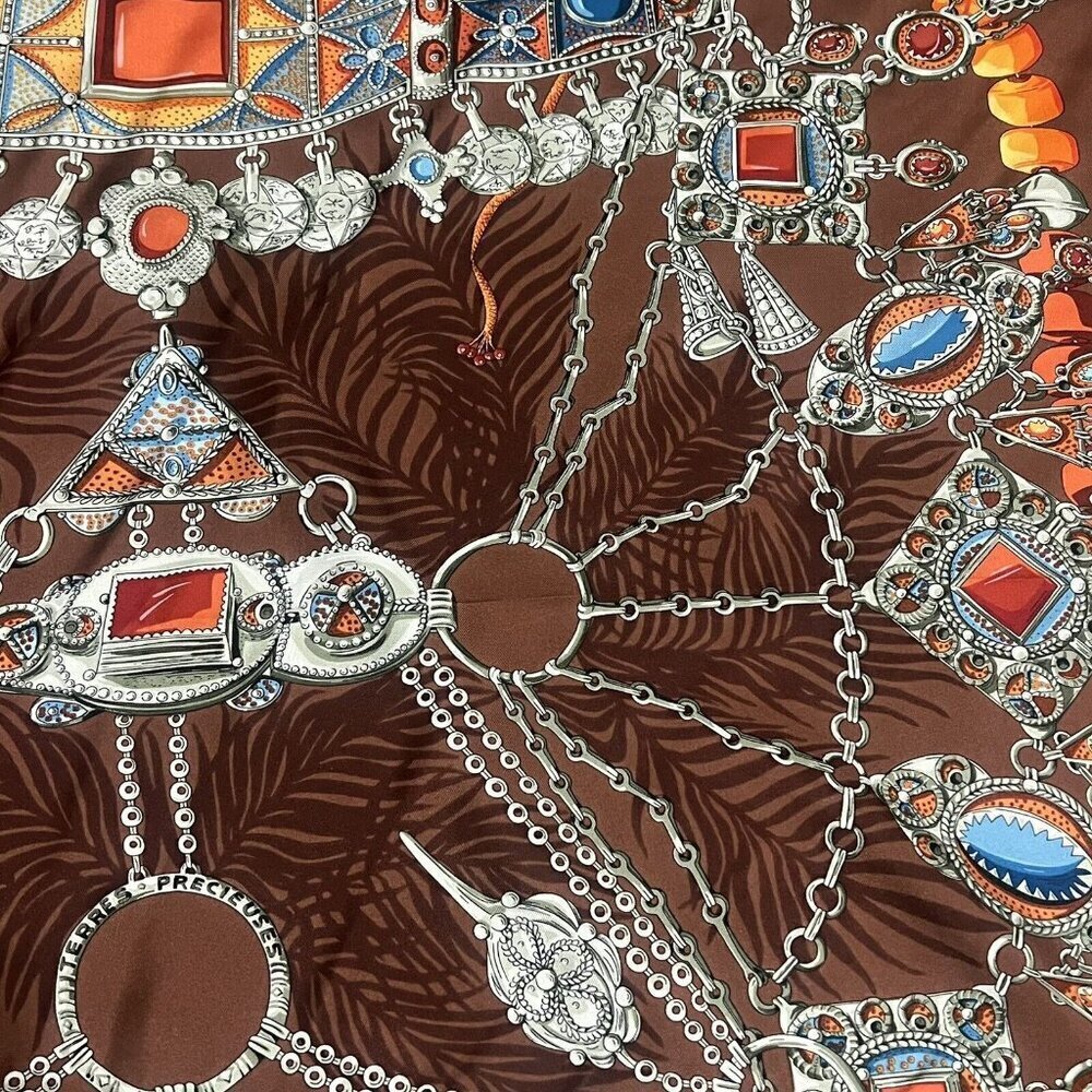 Hermès Carré 90 Terres Precieuses Silk Scarf Brown Hand Rolled France - Picture 10 of 15